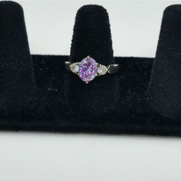 Vintage Silver purple sapphire diamond ring - Picture 2 of 11